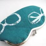 Sunglass / Eyeglasses Case -glasses On Teal Linen..