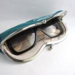 Sunglass / Eyeglasses Case -glasses On Teal Linen..