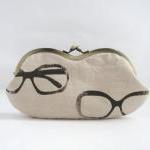 Sunglass / Eyeglasses Case -glasses On Beige Linen..
