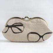 sunglass / eyeglasses case -glasses on beige linen - snap case- frame purse